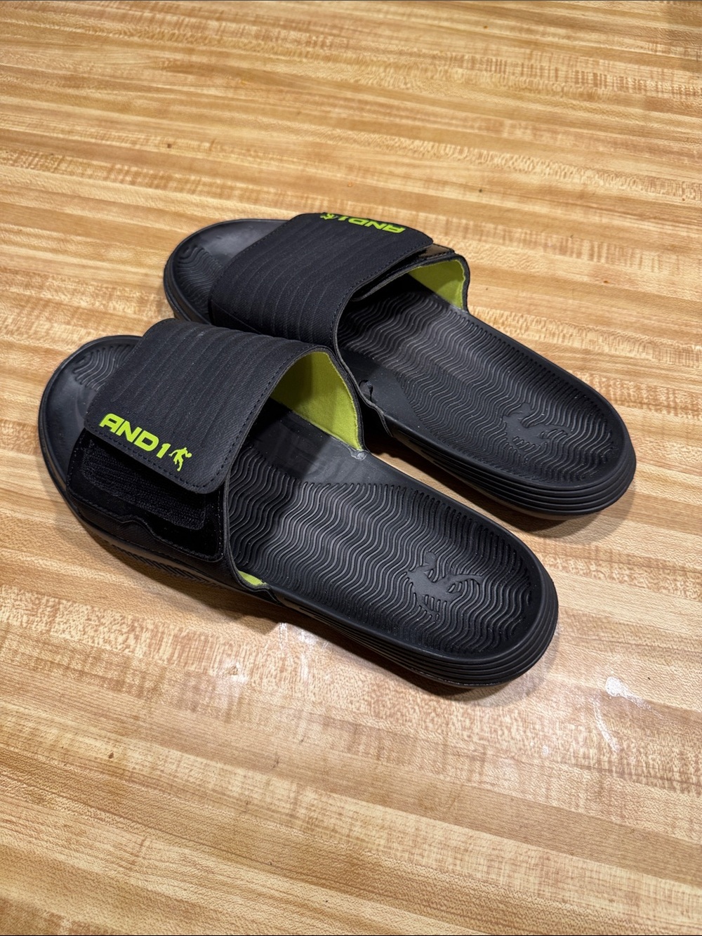 And1 Black Slide Sandals with Lime Accents